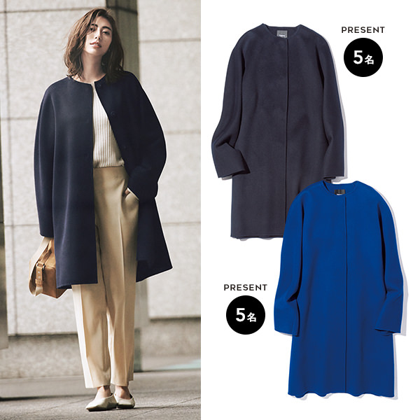 ノーカラー美人コート NAVY＆BLUE