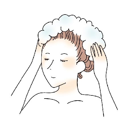 適量を手にとって頭皮をマッサージするように洗ってからすすぐ