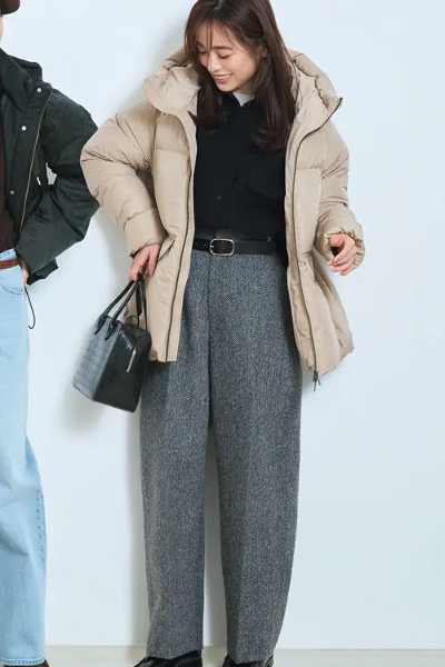 ダウンジャケット×シャツ