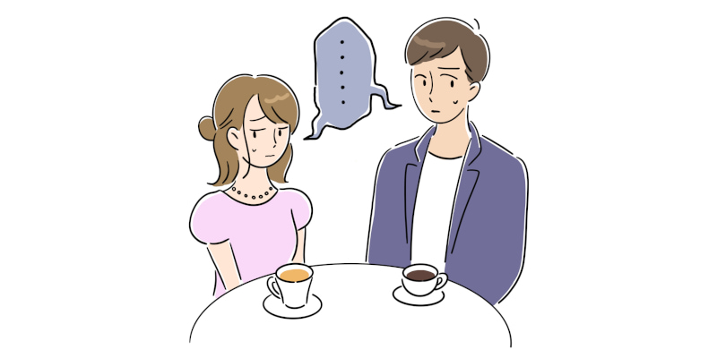 カフェで沈黙し、気まずくなった男女のイラスト