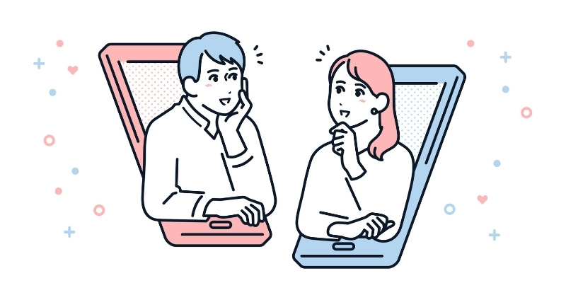 スマホで会話するカップルのイメージイラスト