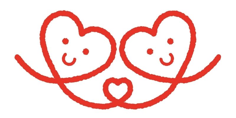 一本の赤い線で描かれたつながったハートのイラスト