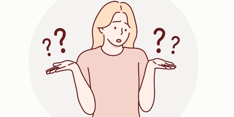 はてなマークを出して悩む若い女性のイラスト