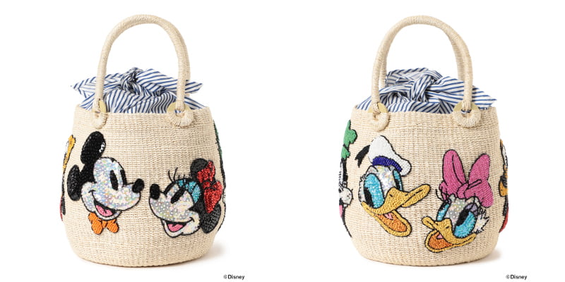 ビームス ボーイ「Disney Collection」からかごバッグが登場、ミッキー型のラタンショルダーとスパンコール刺繍入り♡