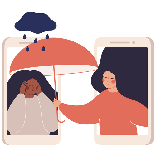 傘をさしてあげる女性のイラスト