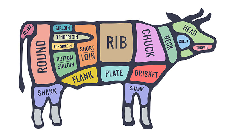 牛肉の部位を表したイラスト