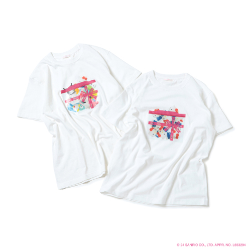 ▲Ziploc®Ribbon サンリオキャラクターズの袋詰めラッピングTシャツ￥7,480
color：HELLO KITTY、sanrio characters（ハローキティ、クロミ、KIRIMIちゃん.、シナモロール、ポチャッコ、けろけろけろっぴ、ポムポムプリン、タキシードサム、ハンギョドン、マイメロディ）