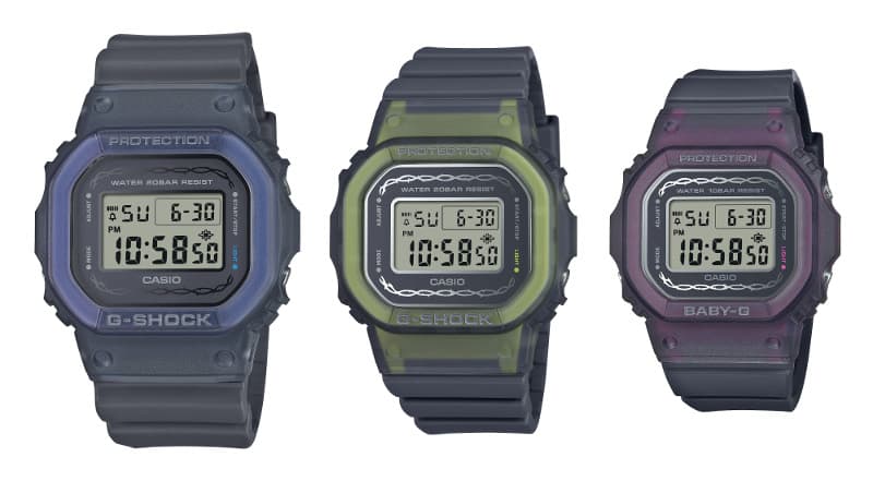 ▲（左から）DW-5600RS￥15,400、GMD-S5610RS￥15,400、BGD-565RS￥11,550