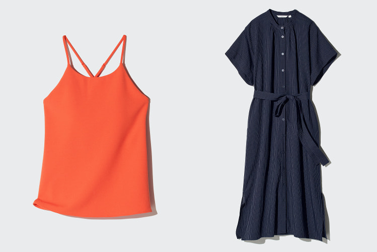 ▲クレープジャージーブラキャミソール¥2,290
リネンブレンドリラックスワンピース¥3,990