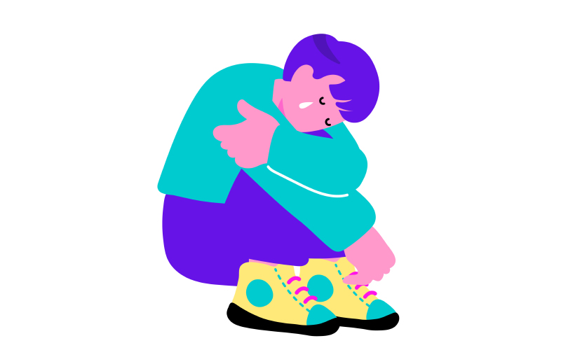膝を抱えて泣いている人のイラスト