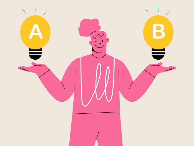 2つの電球を持っている人のイラスト
