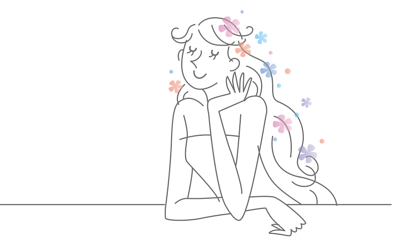 花を髪に纏っている人のイラスト