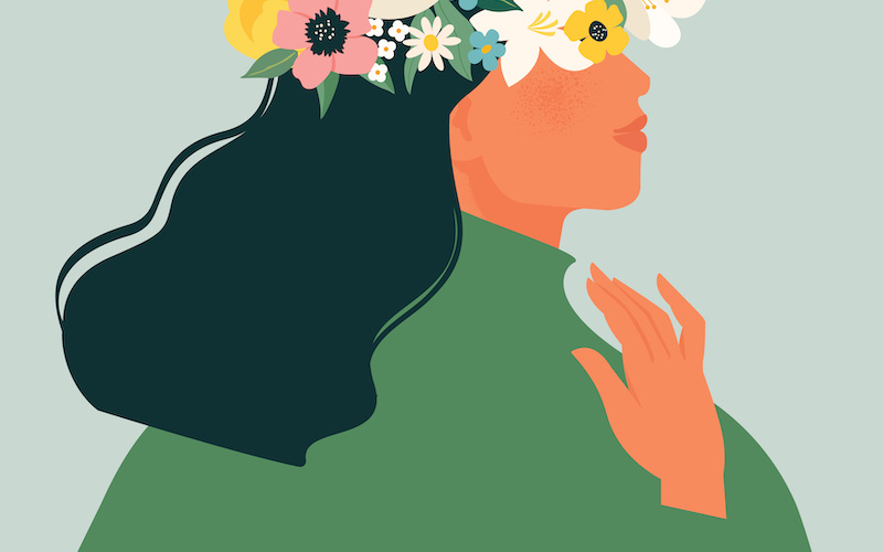 花冠を頭にのせている人の横顔イラスト