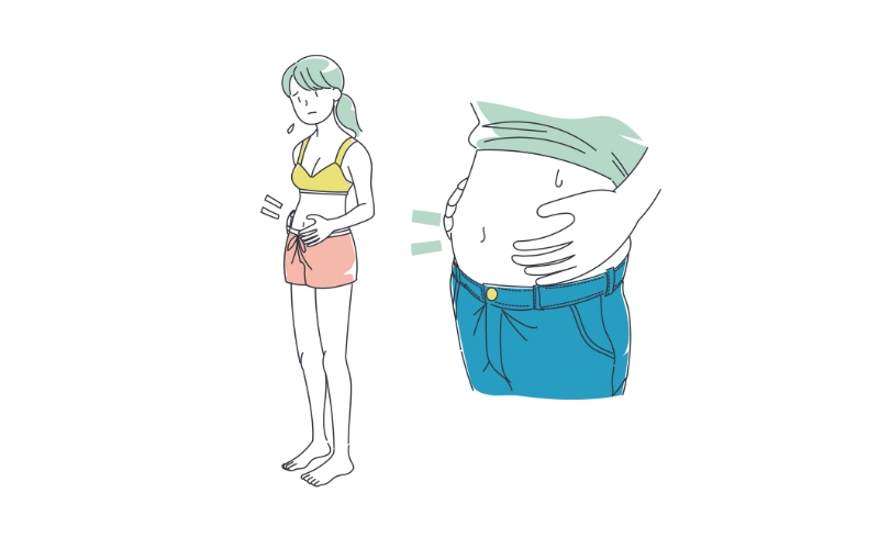 ぽっこりお腹の女性