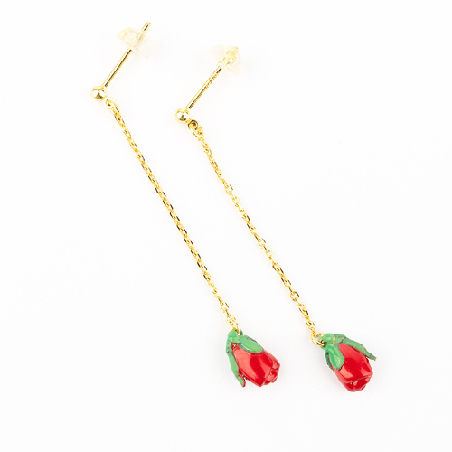 イエローゴールド チェーンピアス Ribbon Floral