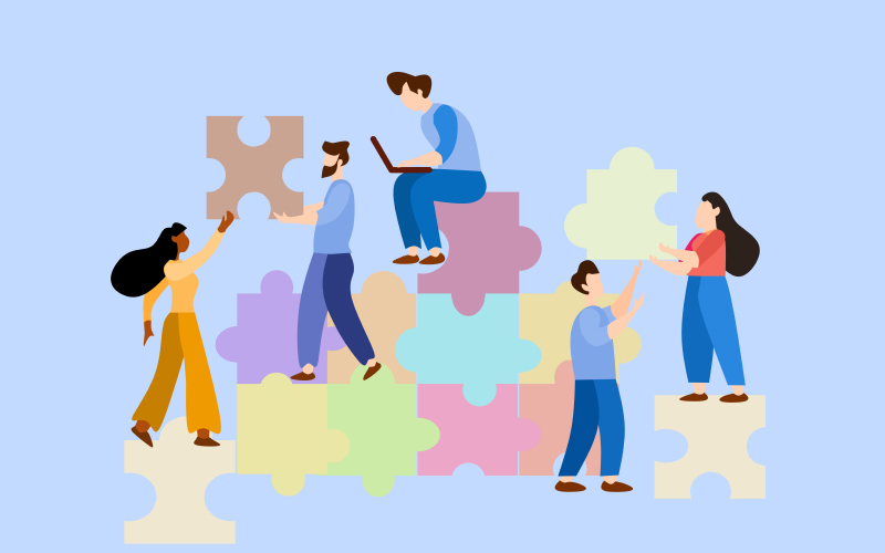 パズルとワーカーたちのイラスト