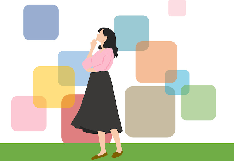 考え事をする女性のイラスト