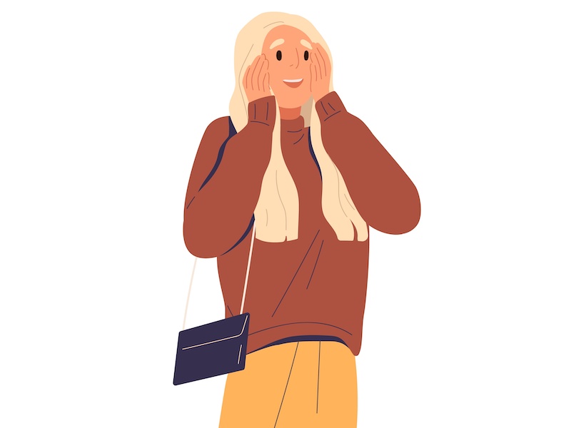 驚いて頬に手を当てている人のイラスト