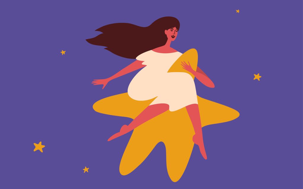 大きな星に乗っている人のイラスト