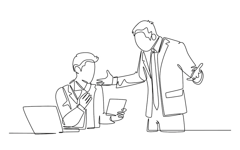 話し合っているビジネスパーソンの線画イラスト