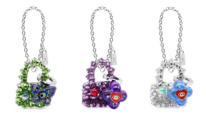 バッグチャーム
シャンパングリーン、アメジスト、シルバー