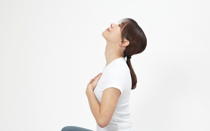 顔を上げる：首のストレッチ②