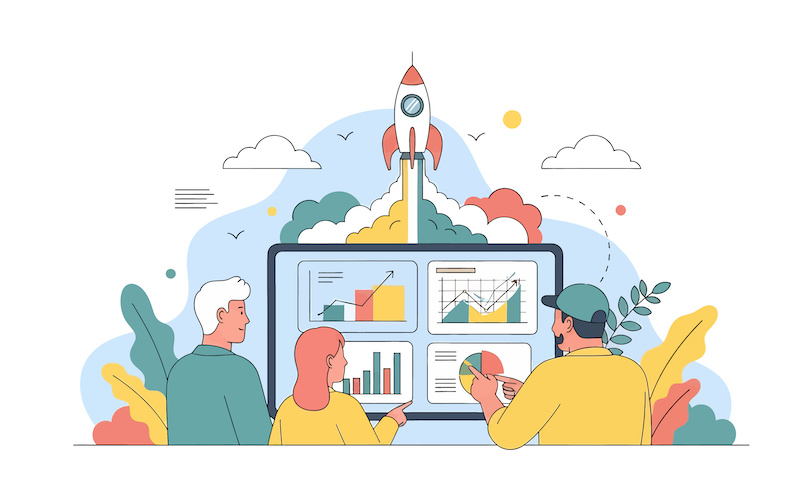 ロケット打ち上げのイラスト