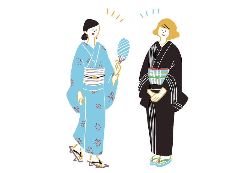 着物を着た2人のイラスト
