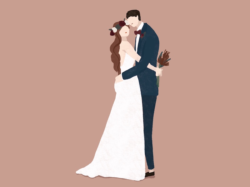 ハグする新郎新婦のイラスト