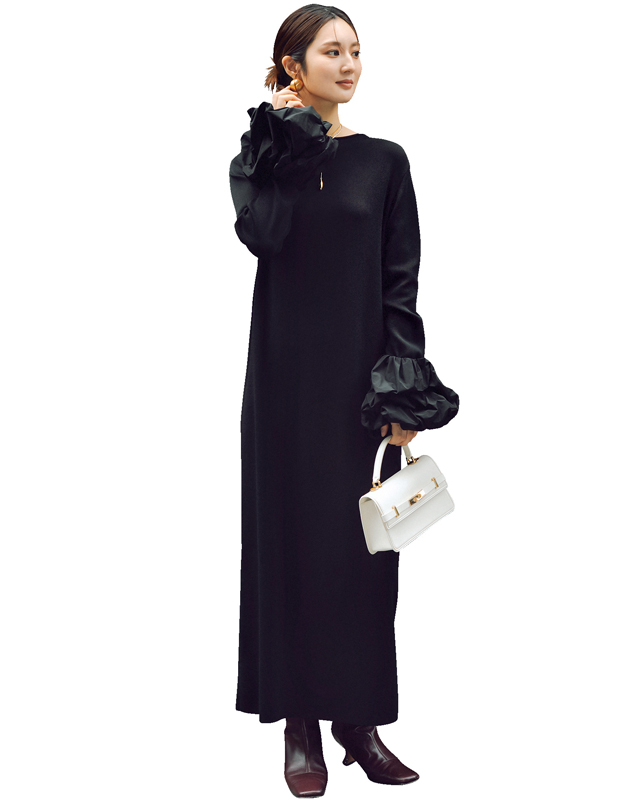 ボリューム袖ニットワンピ