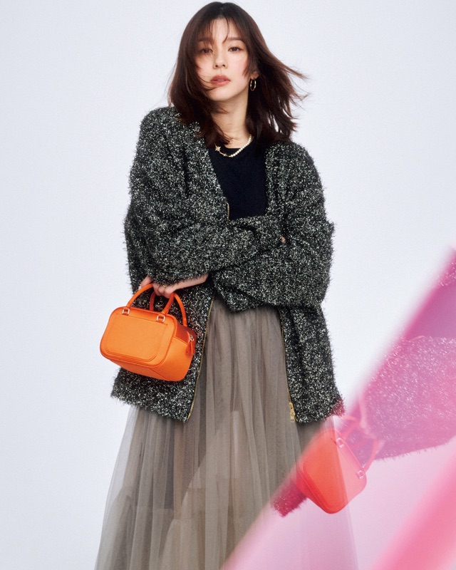 ラメカーディガン×チュールスカート