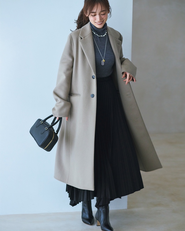 カシミアコートコーデ