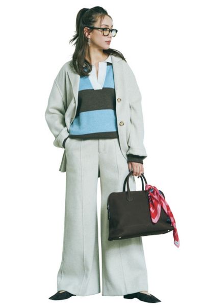 【12/11のコーデ】セットアップの端正さに甘えて、スポーティニットをIN！