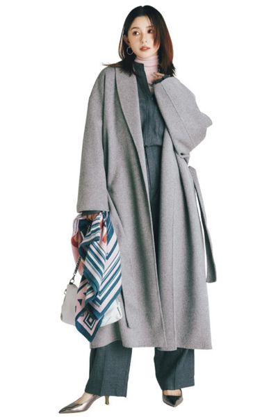 【12/22のコーデ】グレー×ペールピンクでレディに品よく！