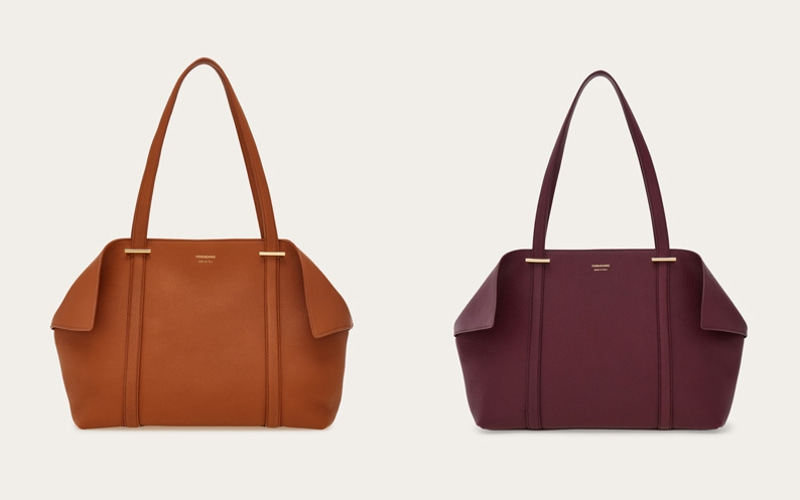 トートバッグ　キャメル、プラム