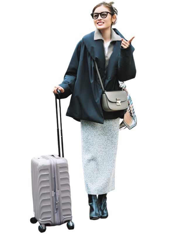 ダウンコート×ポロニット×ブークレニットスカート