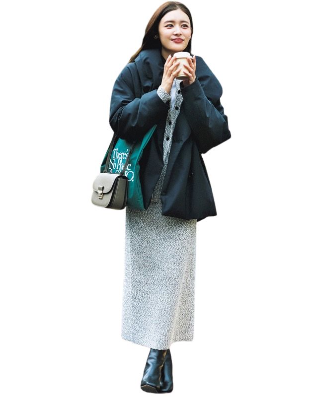 ダウンコート×ブークレニットセットアップ