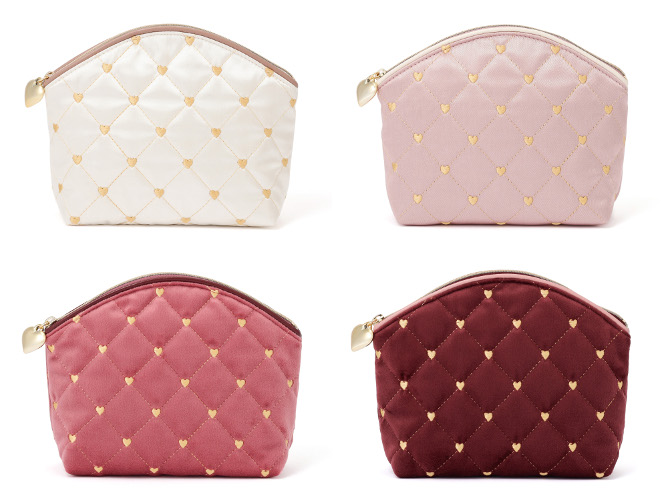 ハートステッチ サテンポーチ L