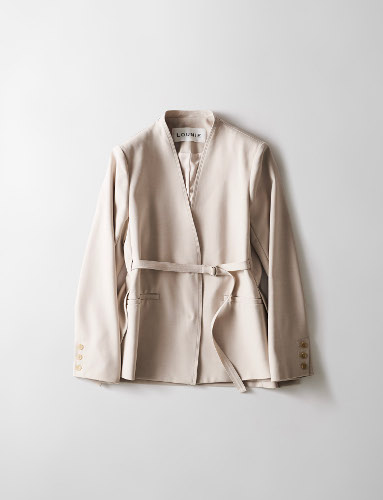 ツイルストレッチノーカラーベルトジャケット