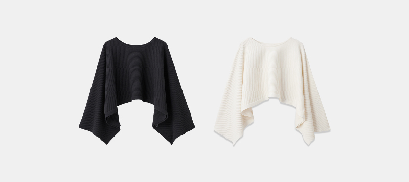 コットンブレンドニットケープ
ブラック、ホワイト