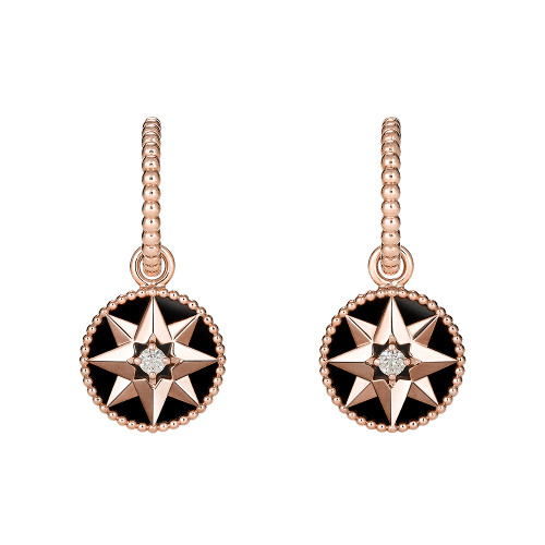 「ローズ デ ヴァン」イヤリング（PGｘDIAｘオニキス）