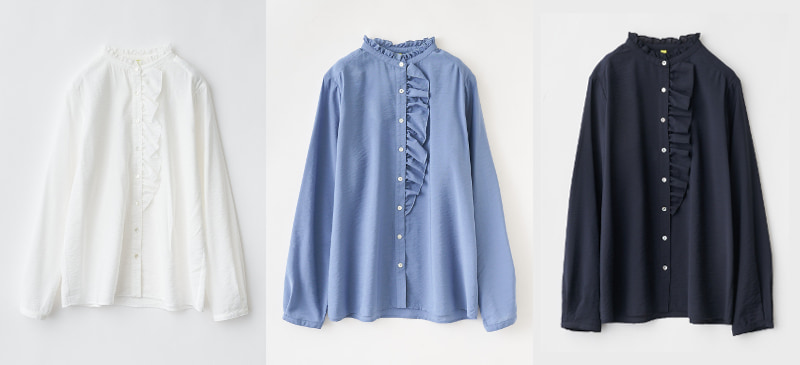 レーヨン混ローンフリルブラウス
無地