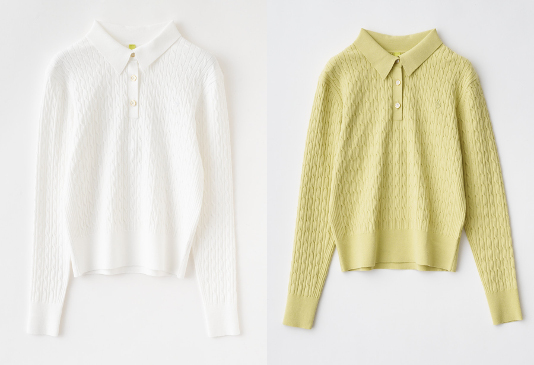 衿付きケーブルニットプルオーバー
オフ、イエロー