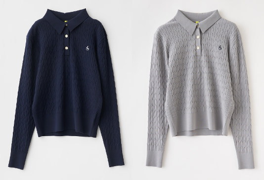 衿付きケーブルニットプルオーバー
ネイビー、グレー