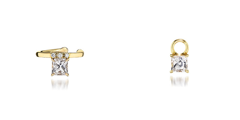 GLIMMER CLUSTERプリンセスカットイヤーカフ、ピアスチャーム