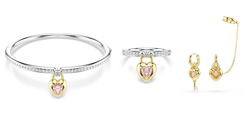 ロケットペンダントモチーフの付いたバングル、リング、ピアス