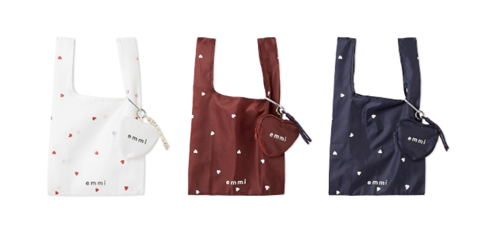 プリントハートチャーム付きエコバッグ