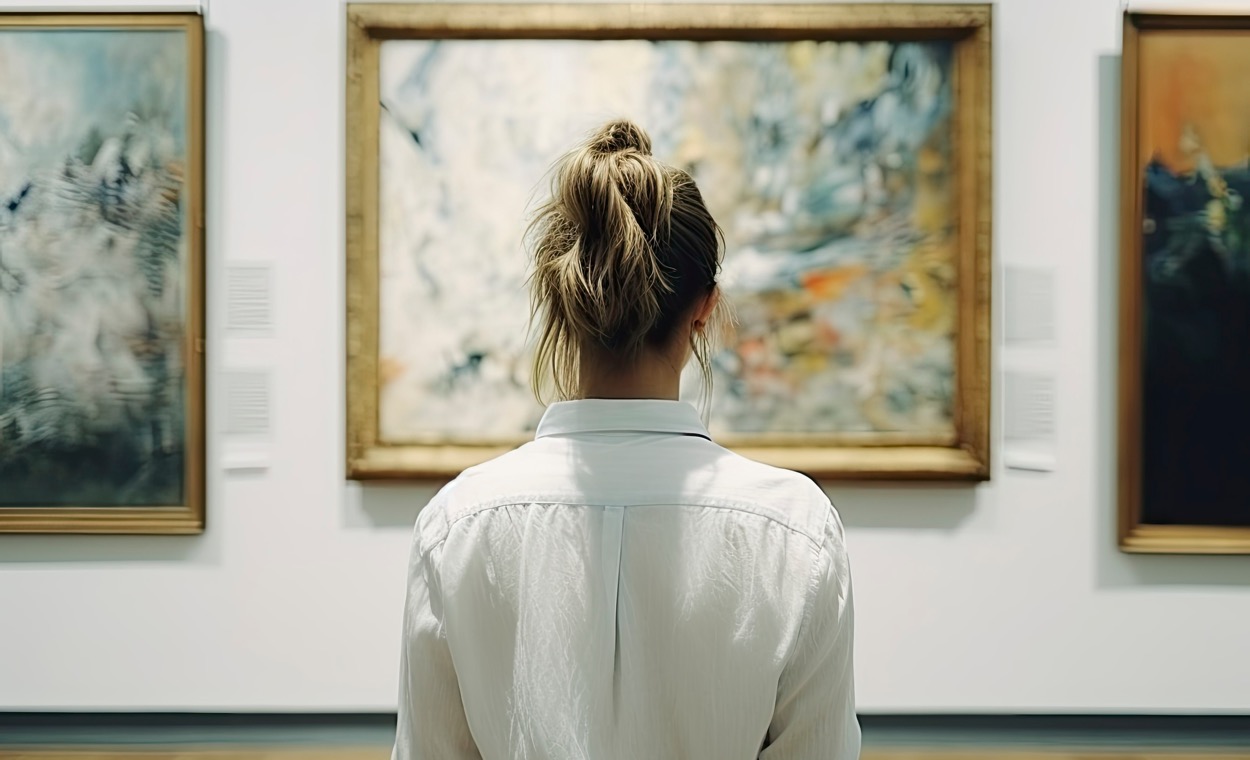 絵画を見る女性