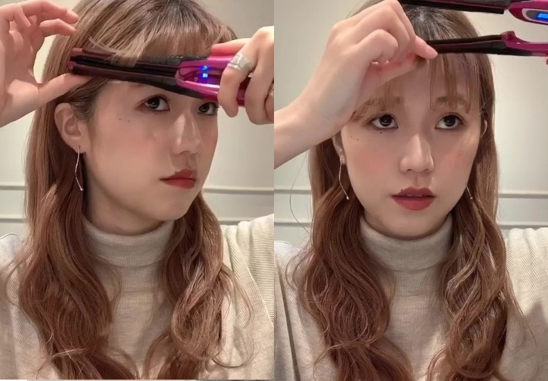 前髪を内巻きにしている写真