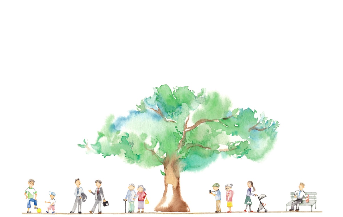 大きな木と人